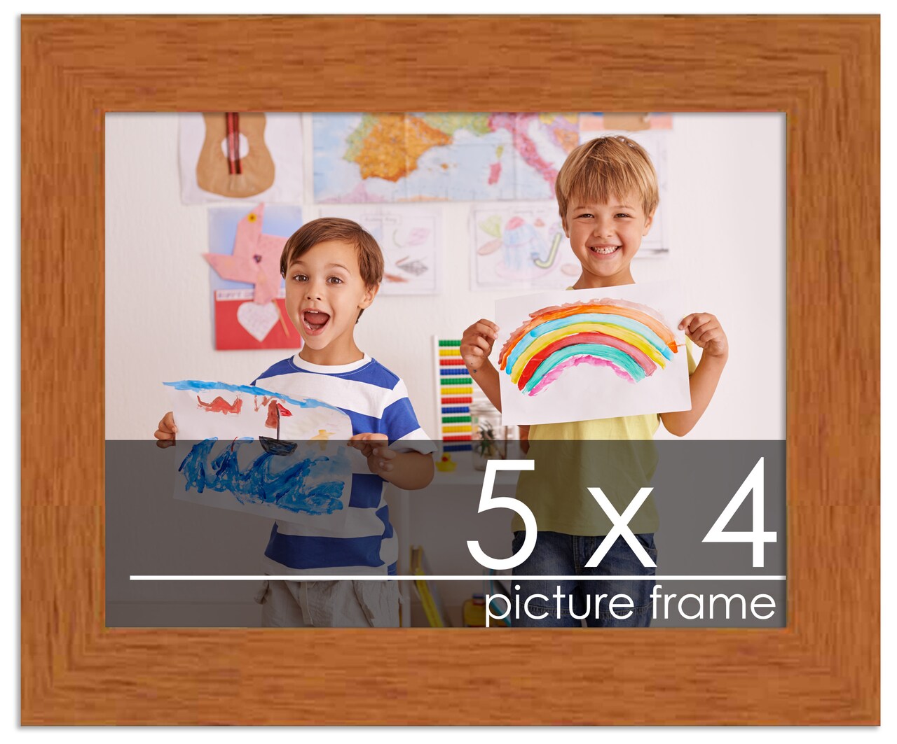 Photo Size Slim Profile Brown Frame - UV Acrylic, Foam Board Backing, Hanging Hardware